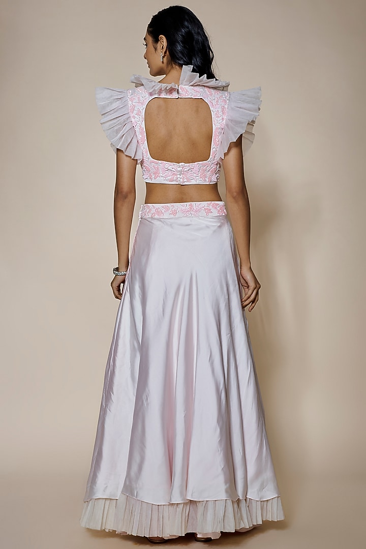 Pink Satin & Organza Wedding Lehenga Set by MARGI at Pernia's Pop Up Shop