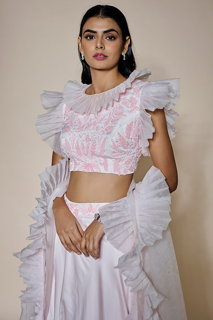 Pink Satin & Organza Wedding Lehenga Set by MARGI at Pernia's Pop Up Shop