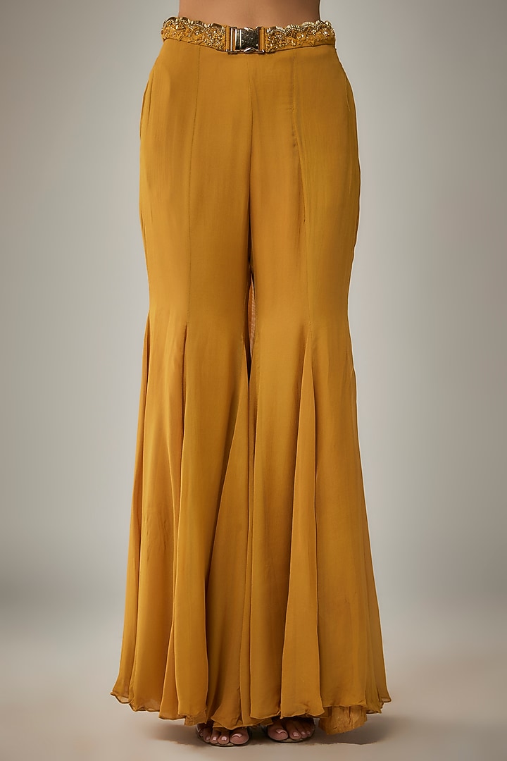 Mustard Yellow Georgette Hand Embroidered Cape Set by MARGI at Pernia's Pop Up Shop