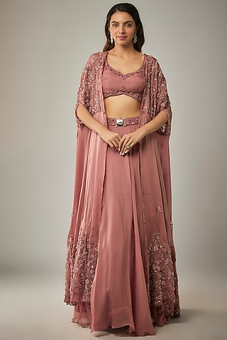 Rose Pink Organza Skirt Set by MARGI