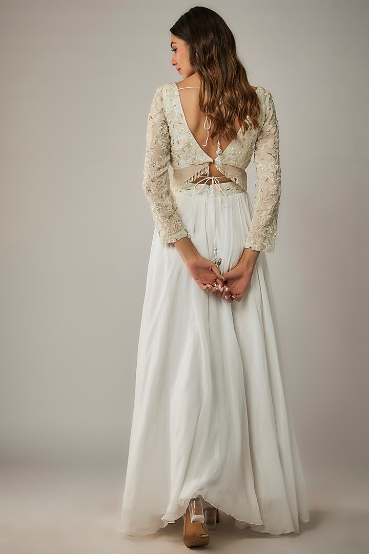 Ivory Organza Hand Embellished Wedding Lehenga Set by MARGI at Pernia's Pop Up Shop