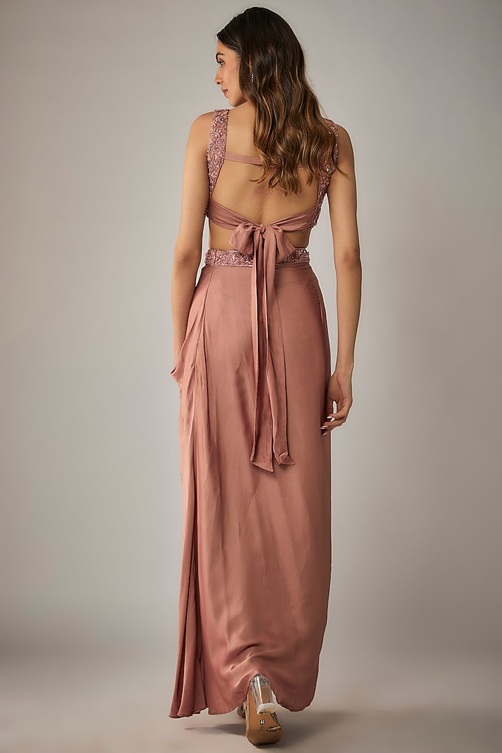 Rose Pink Georgette Draped Skirt Set by MARGI at Pernia's Pop Up Shop