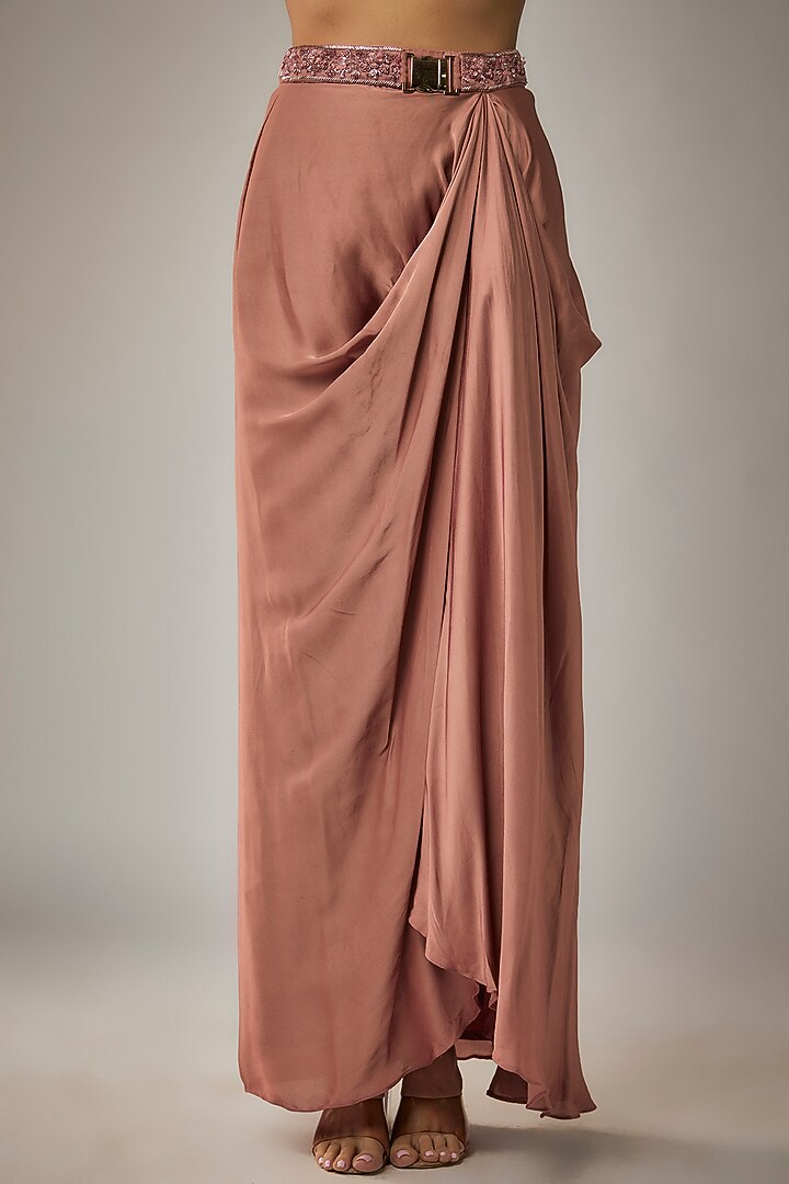 Rose Pink Georgette Draped Skirt Set by MARGI at Pernia's Pop Up Shop