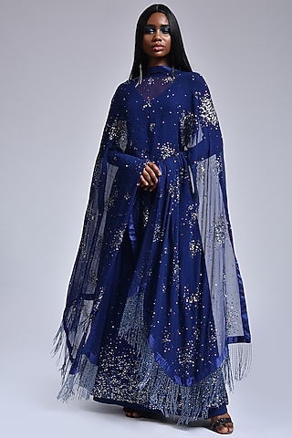 Midnight Blue Hand Embroidered Anarkali Set by Marichi