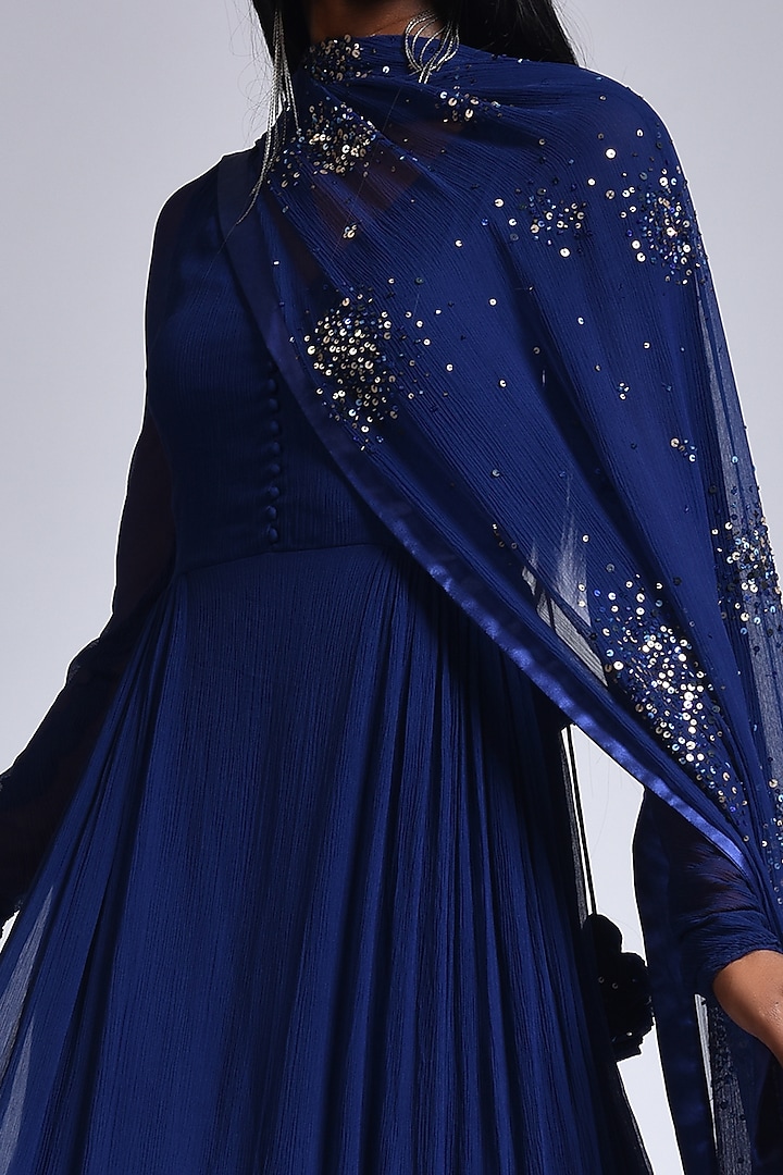 Midnight Blue Hand Embroidered Bridal Anarkali Set by Marichi at Pernia's Pop Up Shop