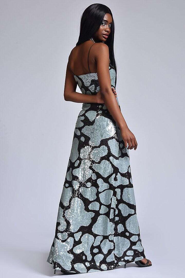 Teal & Coffee Sequins Embroidered Gown by Marichi at Pernia's Pop Up Shop