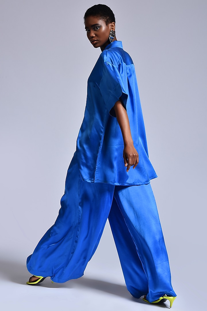 Cobalt Blue Silk Satin Pant Set by Marichi at Pernia's Pop Up Shop
