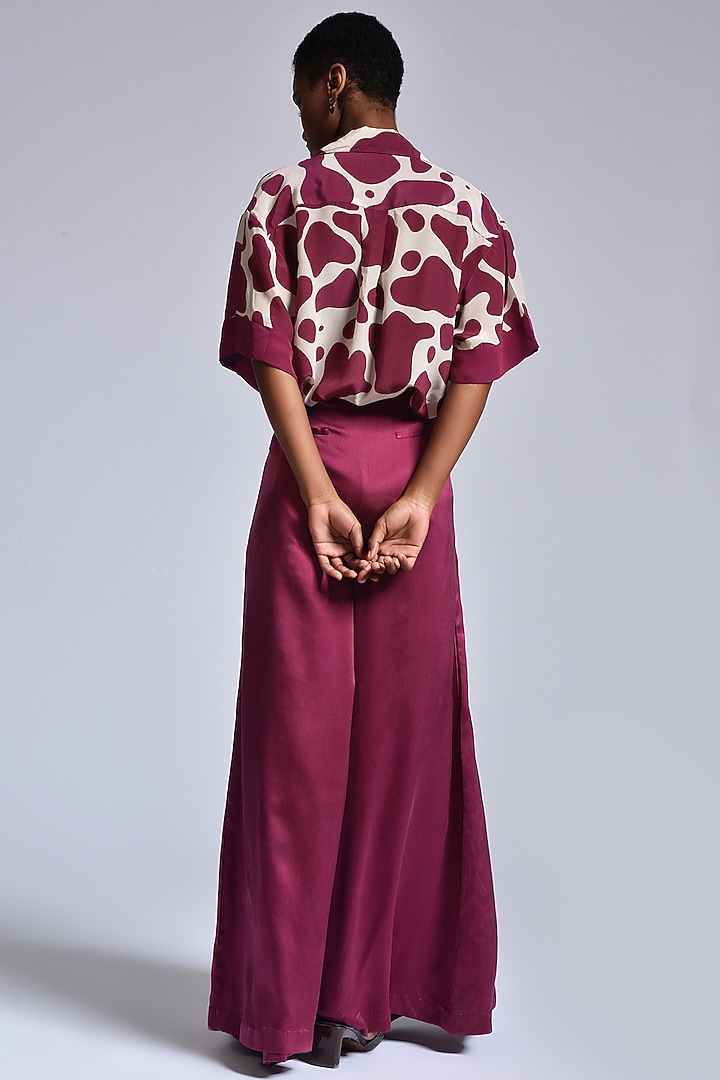 Chalk & Burgundy Silk Satin Pant Set by Marichi at Pernia's Pop Up Shop