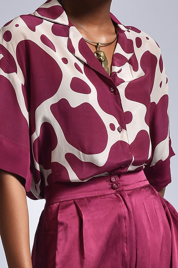 Chalk & Burgundy Silk Satin Pant Set by Marichi at Pernia's Pop Up Shop