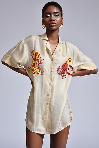 Beige Sequins Hand Embellished Shirt by Marichi