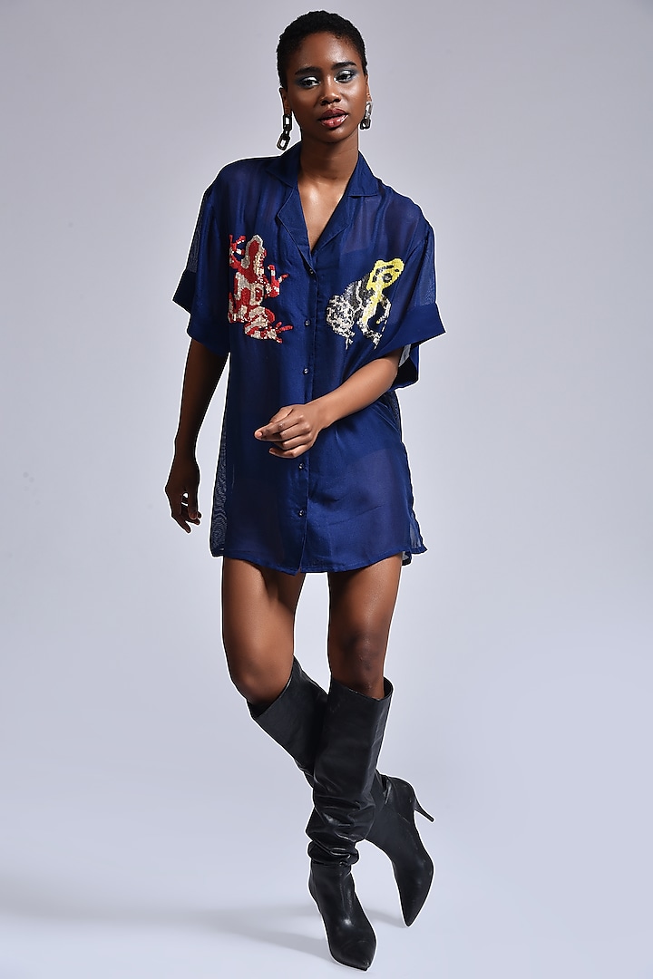 Blue Sequins Embellished Shirt by Marichi