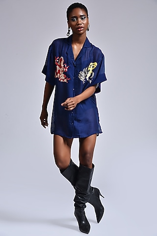 Blue Sequins Embellished Shirt by Marichi