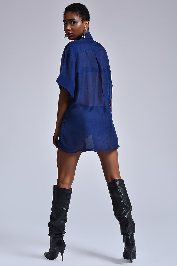 Blue Sequins Embellished Shirt by Marichi at Pernia's Pop Up Shop