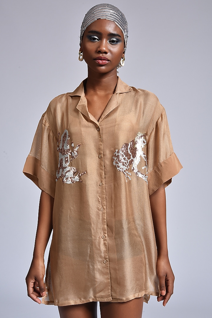 Gold Sequins Embellished Shirt by Marichi at Pernia's Pop Up Shop