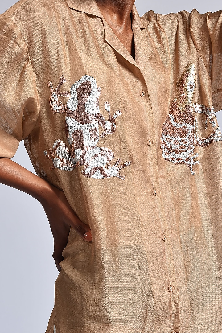 Gold Sequins Embellished Shirt by Marichi at Pernia's Pop Up Shop