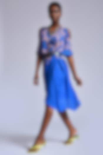 Dusty Pink & Fresh Blue Color Blocked Kaftan Dress by Marichi
