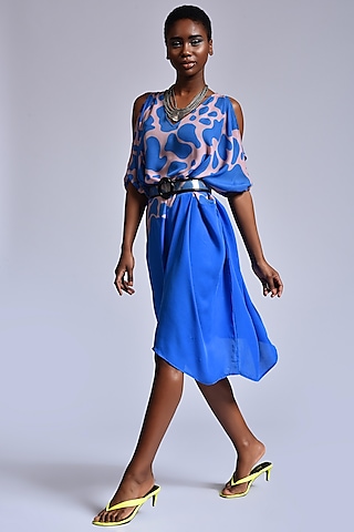 Dusty Pink & Fresh Blue Color Blocked Kaftan Dress by Marichi