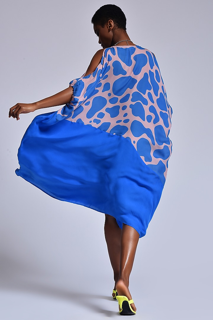 Dusty Pink & Fresh Blue Color Blocked Kaftan Dress by Marichi at Pernia's Pop Up Shop