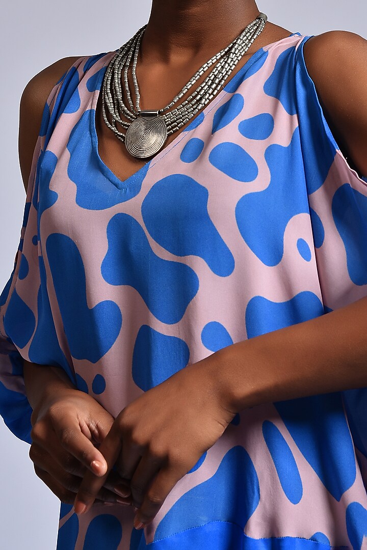 Dusty Pink & Fresh Blue Color Blocked Kaftan Dress by Marichi at Pernia's Pop Up Shop