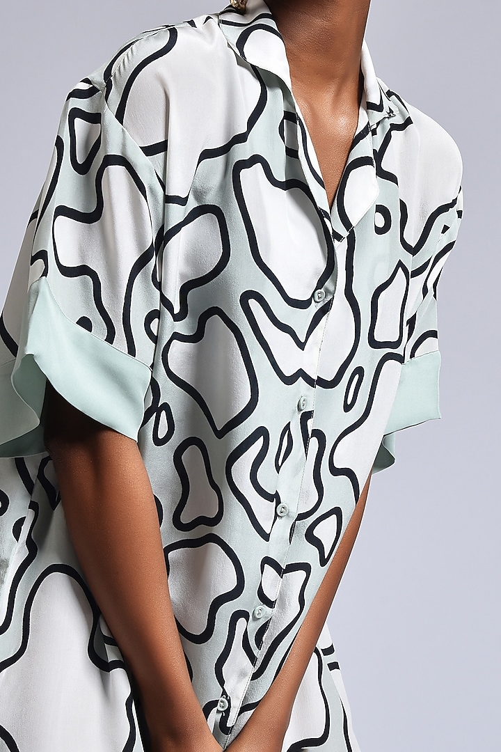 Aqua Blue & White Color Blocked Shirt by Marichi at Pernia's Pop Up Shop