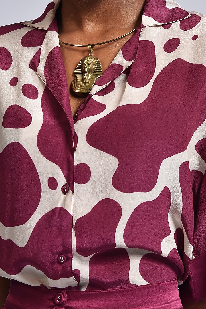 Chalk & Burgundy Silk Crepe Shirt by Marichi at Pernia's Pop Up Shop