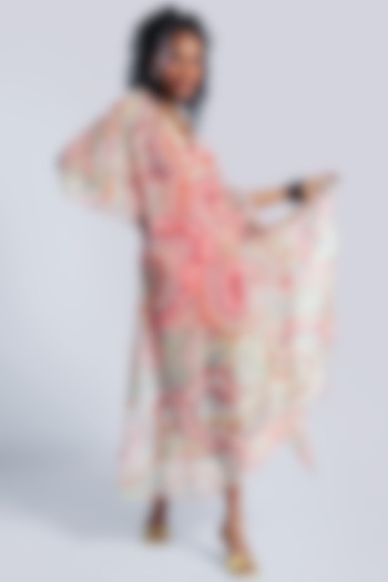 White Viscose Printed Kaftan by Marichi at Pernia's Pop Up Shop