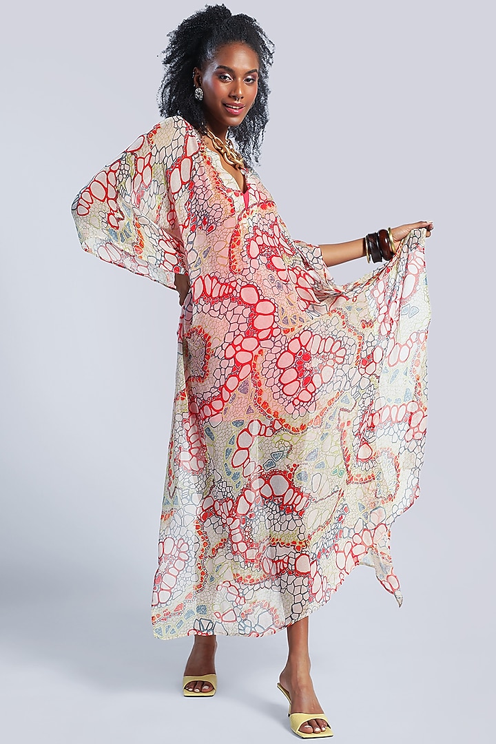 White Viscose Printed Kaftan by Marichi at Pernia's Pop Up Shop