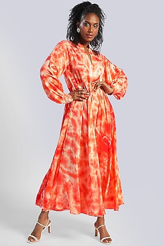 Orange Tie & Dyed Maxi Dress by Marichi