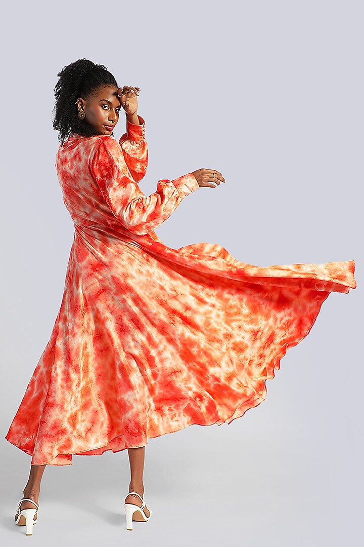 Orange Tie & Dyed Maxi Party Wear Dress by Marichi at Pernia's Pop Up Shop