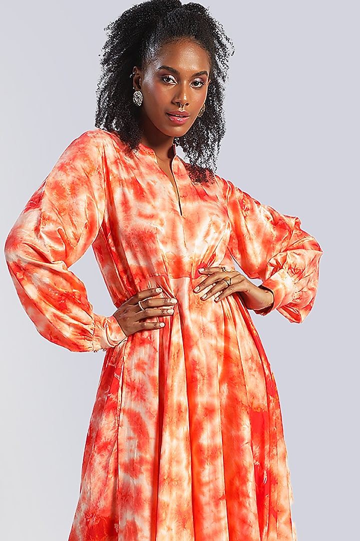 Orange Tie & Dyed Maxi Party Wear Dress by Marichi at Pernia's Pop Up Shop