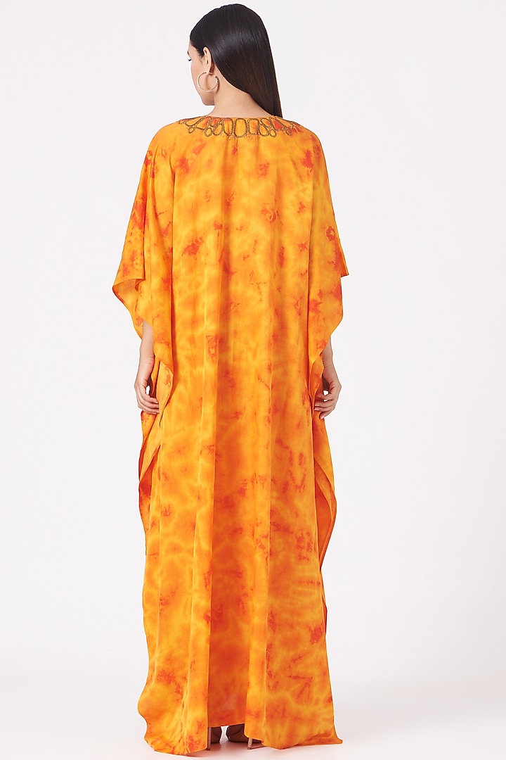 Mustard Hand Embroidered Kaftan by Marichi at Pernia's Pop Up Shop