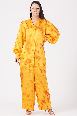 Yellow Pleated Pants by Marichi