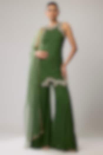 Green Pure Georgette Wedding Sharara Set by Mahek Rohra at Pernia's Pop Up Shop