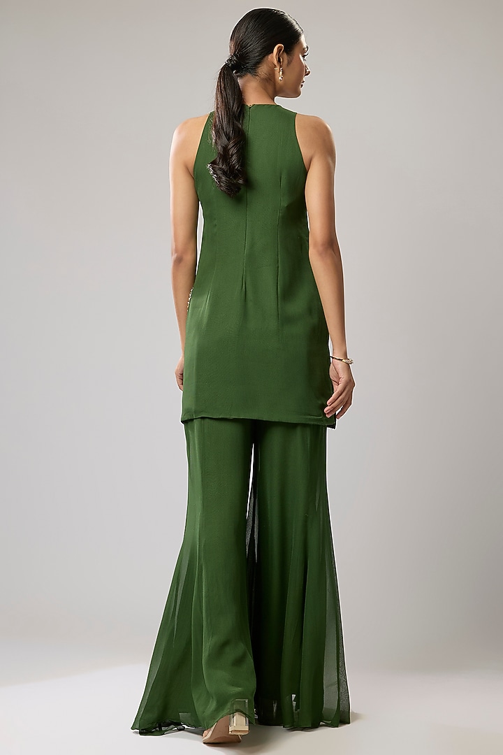 Green Pure Georgette Wedding Sharara Set by Mahek Rohra at Pernia's Pop Up Shop