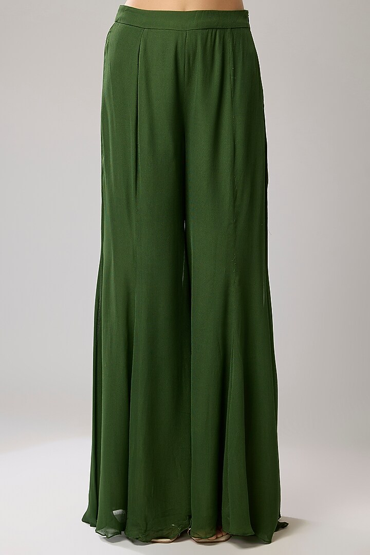 Green Pure Georgette Wedding Sharara Set by Mahek Rohra at Pernia's Pop Up Shop