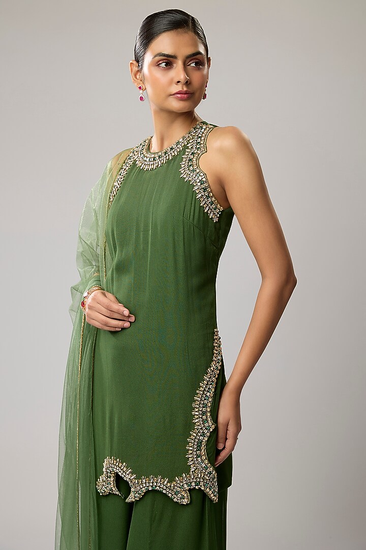 Green Pure Georgette Wedding Sharara Set by Mahek Rohra at Pernia's Pop Up Shop