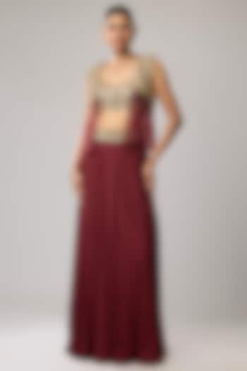 Maroon Net Hand Embroidered Jacket Set by Mahek Rohra at Pernia's Pop Up Shop