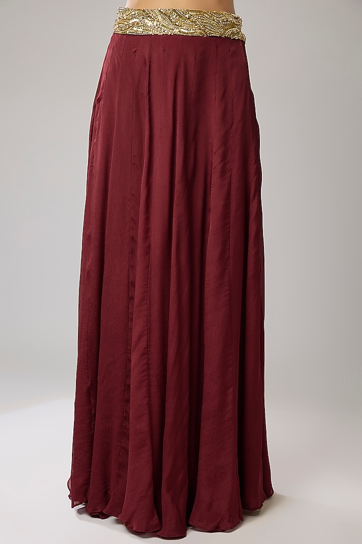 Maroon Net Hand Embroidered Jacket Set by Mahek Rohra at Pernia's Pop Up Shop
