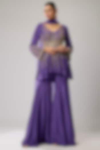 Purple Pure Crepe Wedding Sharara Set by Mahek Rohra at Pernia's Pop Up Shop
