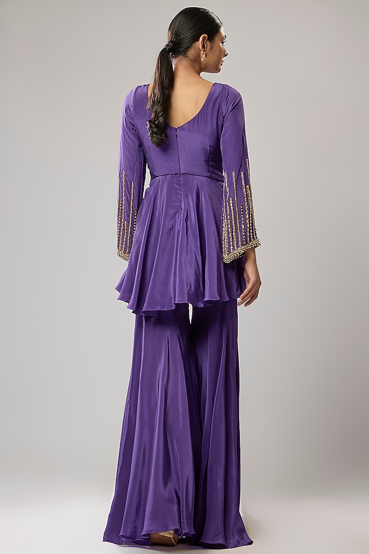 Purple Pure Crepe Wedding Sharara Set by Mahek Rohra at Pernia's Pop Up Shop