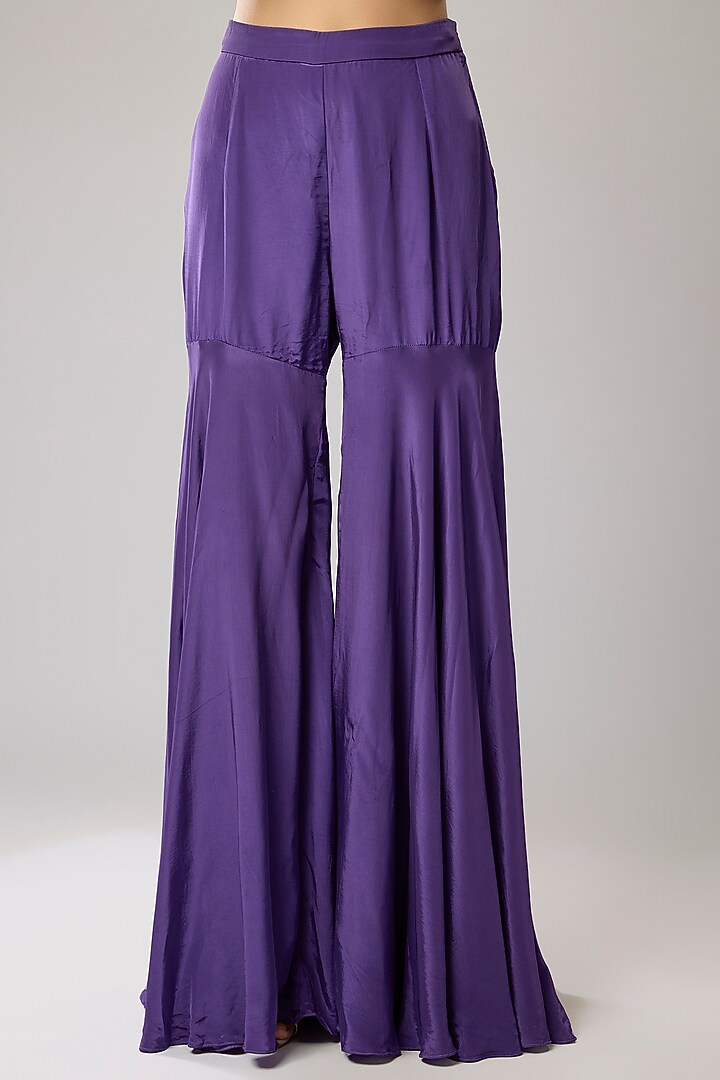Purple Pure Crepe Wedding Sharara Set by Mahek Rohra at Pernia's Pop Up Shop