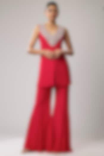 Pink Pure Chinon Wedding Sharara Set by Mahek Rohra at Pernia's Pop Up Shop