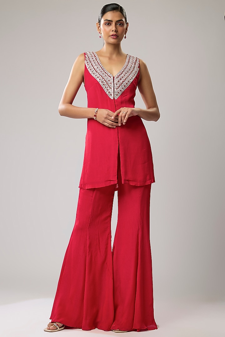 Pink Pure Chinon Wedding Sharara Set by Mahek Rohra at Pernia's Pop Up Shop