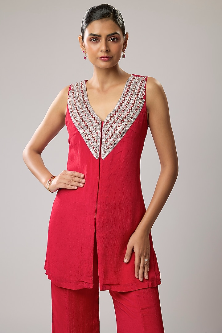 Pink Pure Chinon Wedding Sharara Set by Mahek Rohra at Pernia's Pop Up Shop