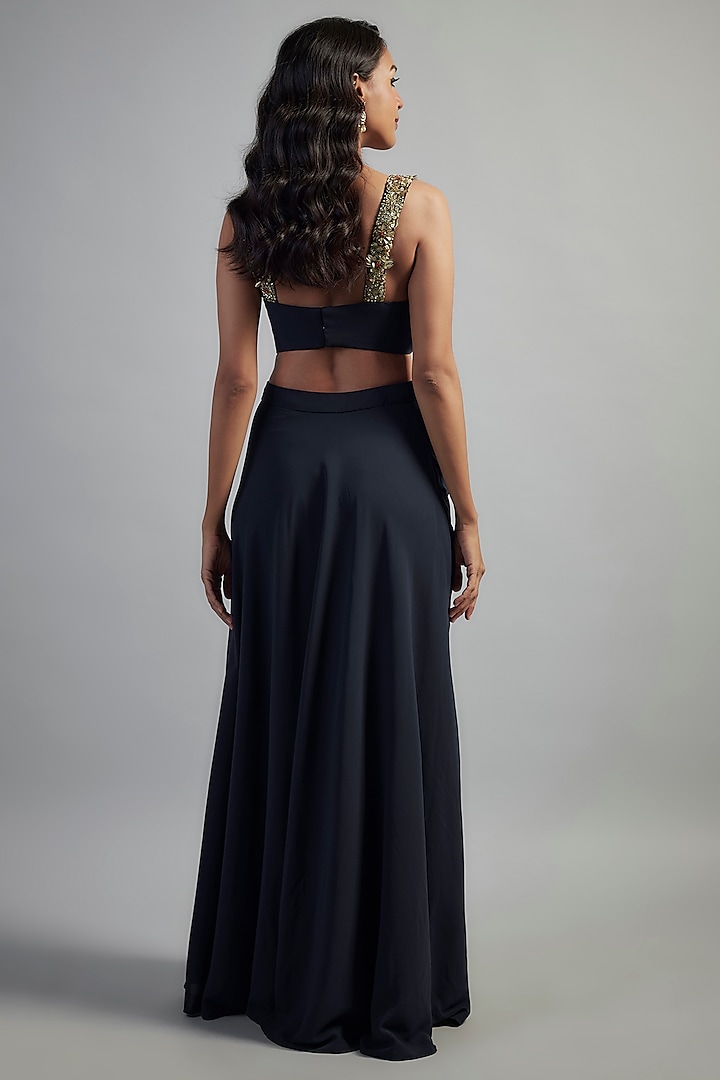 Navy Blue Georgette Gold Embroidered Skirt Set by Mahek Rohra at Pernia's Pop Up Shop