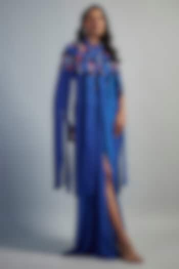 Blue Bemberg Muslin Silk Cutdana Embroidered Cape Set by Mahek Rohra at Pernia's Pop Up Shop