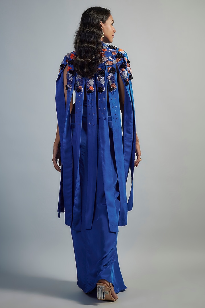 Blue Bemberg Muslin Silk Cutdana Embroidered Cape Set by Mahek Rohra at Pernia's Pop Up Shop