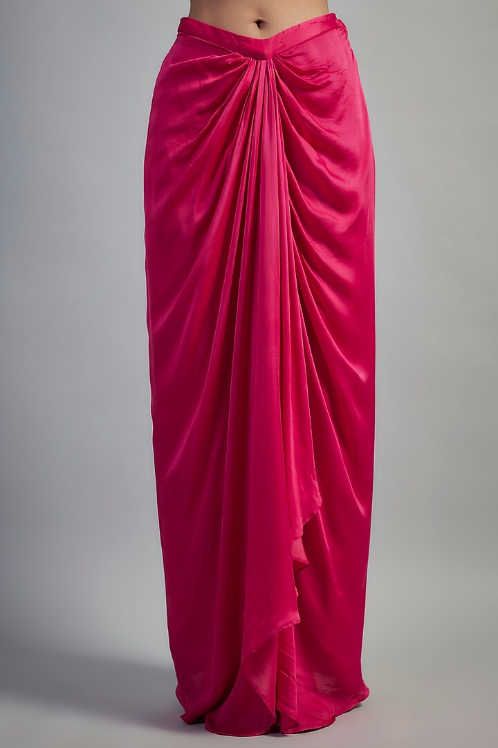 Pink Modal Satin Gold Applique Embroidered Dhoti Skirt Set by Mahek Rohra at Pernia's Pop Up Shop
