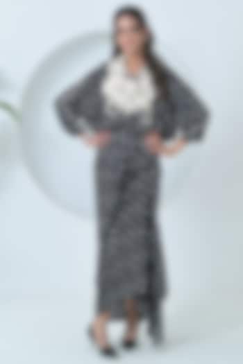 Black & White Modal Satin Digital Printed Draped Vacation Dress by Ruchika and Mallika Pretwear at Pernia's Pop Up Shop
