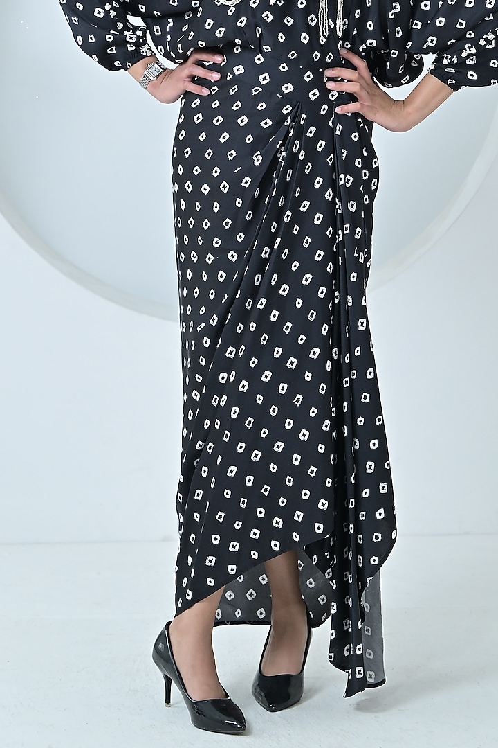 Black & White Modal Satin Digital Printed Draped Vacation Dress by Ruchika and Mallika Pretwear at Pernia's Pop Up Shop